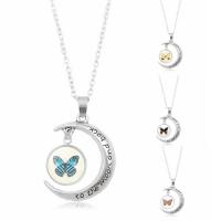 Time Gem Jewelry Necklace, Zinc Alloy, with iron chain & Glass, Moon, antique silver color plated, butterfly design & Unisex & oval chain & with letter pattern & decal, lead & cadmium free, 34mm Approx 23.5 Inch 