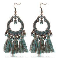 Fashion Tassel Earring, Zinc Alloy, with Nylon Cord & Synthetic Turquoise, iron earring hook, plated, bluing & for woman, lead & cadmium free, 82mm, 77mm 