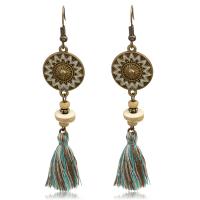Fashion Tassel Earring, Zinc Alloy, with Nylon Cord & Wood, iron earring hook, antique bronze color plated, for woman, lead & cadmium free, 87mm 