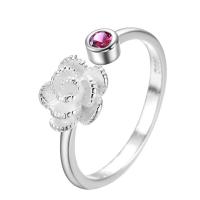 Cubic Zircon Brass Finger Ring, Flower, real silver plated, for woman & with cubic zirconia, nickel, lead & cadmium free, 16-18mm, US Ring 