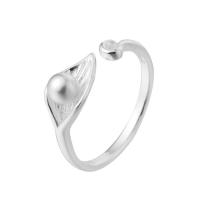 Brass Finger Ring, with ABS Plastic Pearl, real silver plated, for woman, nickel, lead & cadmium free US Ring 