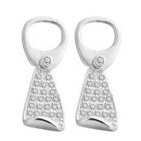 Cubic Zircon Brass Earring, Pull-Tab, real silver plated, for woman & with cubic zirconia, nickel, lead & cadmium free 