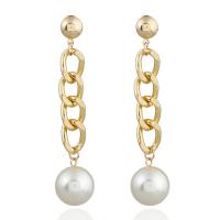 Plastic Pearl Zinc Alloy Earring, with ABS Plastic Pearl, stainless steel post pin, Round, gold color plated, for woman, lead & cadmium free 