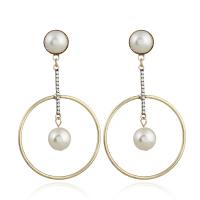 Plastic Pearl Zinc Alloy Earring, with ABS Plastic Pearl, stainless steel post pin, Donut, gold color plated, for woman & with rhinestone, lead & cadmium free 