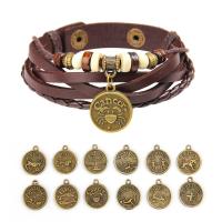 Leather Bracelet, with Resin & Zinc Alloy, 12 Signs of the Zodiac, antique brass color plated, Unisex & adjustable 12mm Approx 8.5 Inch 