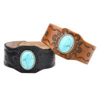 Cuir bracelet, avec turquoise naturelle & alliage de zinc, Placage, unisexe & réglable, plus de couleurs à choisir, 40mm Environ 9.5 pouce, Vendu par brin