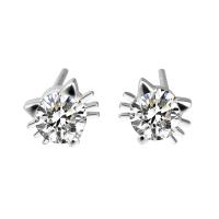 Cubic Zircon Brass Earring, Cat, real silver plated, for woman & with cubic zirconia, nickel, lead & cadmium free 