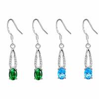 Cubic Zircon Brass Earring, Teardrop, real silver plated, for woman & with cubic zirconia lead & cadmium free 