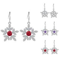 Cubic Zircon Brass Earring, Flower, real silver plated, for woman & with cubic zirconia lead & cadmium free 
