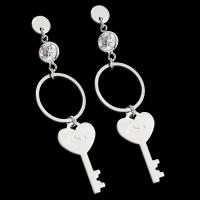 Brass Drop Earring, Key, platinum plated, for woman & with cubic zirconia, nickel, lead & cadmium free 