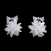 Cubic Zircon Brass Earring, Flower, platinum plated, for woman & with cubic zirconia, nickel, lead & cadmium free 