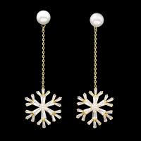 Brass Drop Earring, with ABS Plastic Pearl, Snowflake, plated, for woman & with cubic zirconia, nickel, lead & cadmium free 