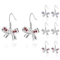 Cubic Zircon Brass Earring, Bowknot, real silver plated, for woman & with cubic zirconia lead & cadmium free 