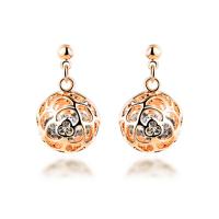 Cubic Zircon Brass Earring, with Cubic Zirconia, sterling silver post pin, Round, real gold plated, for woman & hollow 