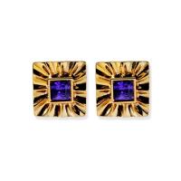 Brass Clip Earring, Square, real gold plated, for woman & with cubic zirconia 