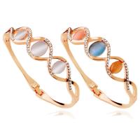 Zinc Alloy Bangle, with Cats Eye, real gold plated, for woman & with rhinestone Inner Approx 55mm 