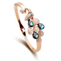 Zinc Alloy Bangle, with Cats Eye & Crystal, Peacock, real gold plated, for woman & faceted & with rhinestone, Inner Approx 54mm 