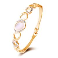 Zinc Alloy Bangle, with Cats Eye, real gold plated, for woman & with rhinestone Inner Approx 54mm 