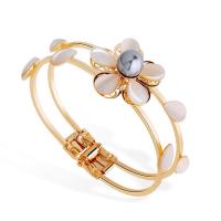 Zinc Alloy Bangle, with Shell Pearl & Cats Eye, Flower, real gold plated, for woman 26mm, Inner Approx 61mm 