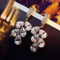 Cubic Zircon Brass Earring, gold color plated, for woman & with cubic zirconia 