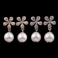 Plastic Pearl Zinc Alloy Earring, with ABS Plastic Pearl, stainless steel post pin, Round, plated, for woman & with rhinestone lead & cadmium free 