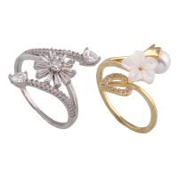 Zinc Alloy Finger Ring, with ABS Plastic Pearl & White Shell, plated & for woman & with rhinestone lead & cadmium free, US Ring .5 