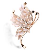 Zinc Alloy Brooch, with Cats Eye, Butterfly, real gold plated, for woman & with rhinestone 