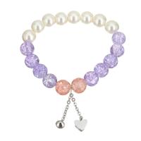 Stainless Steel Bracelet, with Crystal & Glass Pearl, Heart, without elastic, charm bracelet & for woman & crackle 10mm Approx 7 Inch 