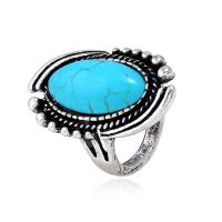 Turquoise Zinc Alloy Finger Ring, with Synthetic Turquoise, antique silver color plated, for woman, lead & cadmium free US Ring .5 