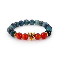 Dragon Veins Agate Bracelet, with Red Agate & Zinc Alloy, gold color plated, Unisex, 8mm Approx 6 Inch 