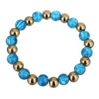 Stainless Steel Bracelet, with Crystal, gold color plated, for woman & crackle, 8mm, 6mm Approx 7 Inch 