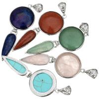 Gemstone Pendantifs en laiton, avec pierre gemme, Placage de couleur argentée, différents matériaux pour le choix & pour femme Environ Vendu par PC