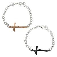 acier inoxydable Bracelet de couples, croix, Placage, unisexe & chaîne ovale 5mm 6mm Environ 8 pouce Vendu par lot