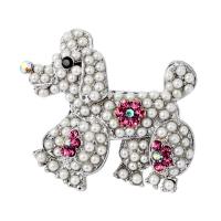 Zinc Alloy Brooch, with Resin Pearl, Dog, platinum color plated, for woman & with rhinestone 