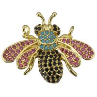 Cubic Zirconia Micro Pave Brass Pendant, Bee, real gold plated, micro pave cubic zirconia & for woman Approx 1.5mm 