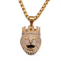 титан Свитер ожерелье, Лев, плакирован золотом, Мужская & Цепной ящик & со стразами длина:Приблизительно 24 дюймовый, продается Strand
