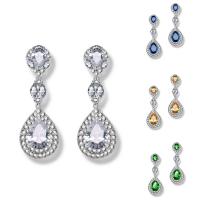 Cubic Zircon Brass Earring, Teardrop, platinum plated, for woman & with cubic zirconia nickel, lead & cadmium free 