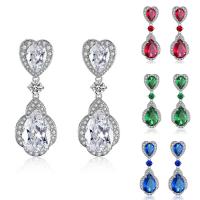 Cubic Zircon Brass Earring, platinum plated, for woman & with cubic zirconia nickel, lead & cadmium free, 10-30mm 