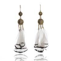 Zinc Alloy Tassel Earring, with Feather, antique gold color plated, for woman 