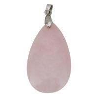 Stainless Steel Pendant, with Rose Quartz, Teardrop, original color Approx 4mm 