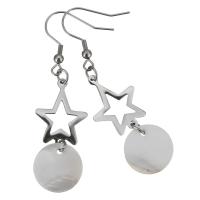 Stainless Steel Drop Earring, with White Shell, Flat Round, for woman, original color, 62mm, 15mm 