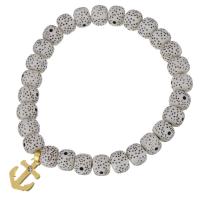 Stainless Steel Bracelet, with Bodhi, Anchor, gold color plated, charm bracelet & for woman & with rhinestone  Approx 7 Inch 
