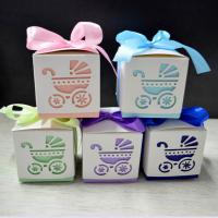 Paper Wedding Candy Box, with Satin Ribbon, hollow, mixed colors 