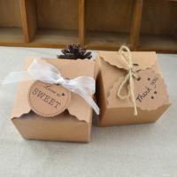 Свадебная коробка конфет, бумага-крафгобёртка, с пеньковый трос, различные материалы для выбора, Коричневый продается PC
