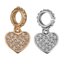 Brass European Pendants, Heart, plated, micro pave cubic zirconia & without troll 16mm Approx 4.5mm 