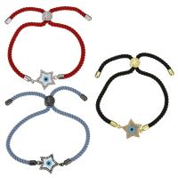 laiton bracelet, avec corde en nylon & coquille blanche & résine, étoile, Placage, motif de mauvais œil & réglable & pavé de micro zircon & pour femme, plus de couleurs à choisir 3mm Environ 5-9 pouce, Vendu par brin
