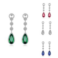 Cubic Zircon Brass Earring, platinum plated, for woman & with cubic zirconia nickel, lead & cadmium free, 8-45mm 