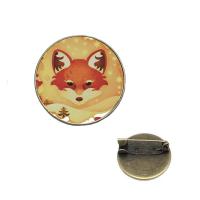 Zinc Alloy Brooch, with Glass, Flat Round, antique bronze color plated, time gem jewelry & Unisex & decal, lead & cadmium free, 25mm 