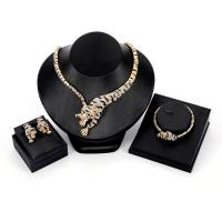 Rhinestone Zinc Alloy Jewelry Set, Stud Earring & collar & bracelet, Tiger, gold color plated, for woman & enamel & with rhinestone   Inner Approx 55,135mm 