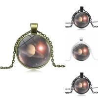 Time Gem Jewelry Necklace, Zinc Alloy, with iron chain & Glass, with 5cm extender chain, Flat Round, plated, Unisex & oval chain & decal lead & cadmium free Approx 17.5 Inch 